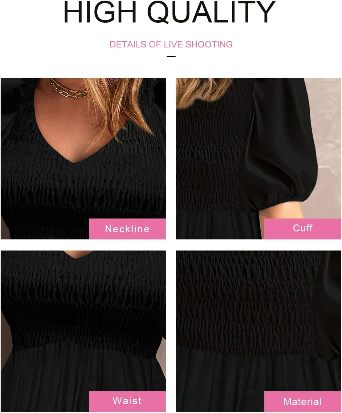 Acelitt Women's Spring Summer Puff Short Sleeve Peplum Top Casual V Neck Smocked Blouses Dressy Shirt