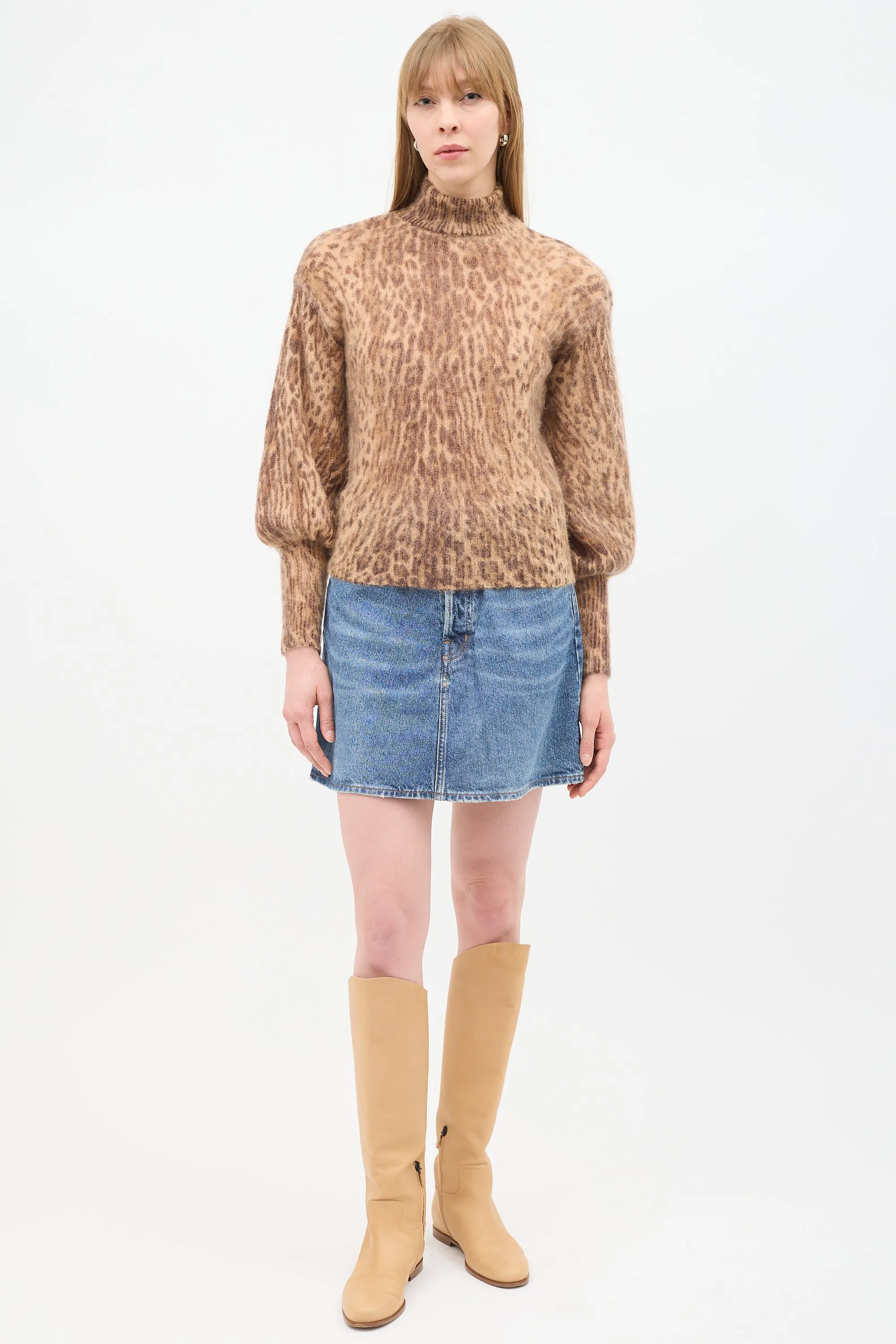 Beige & Brown Mohair Patterned Sweater