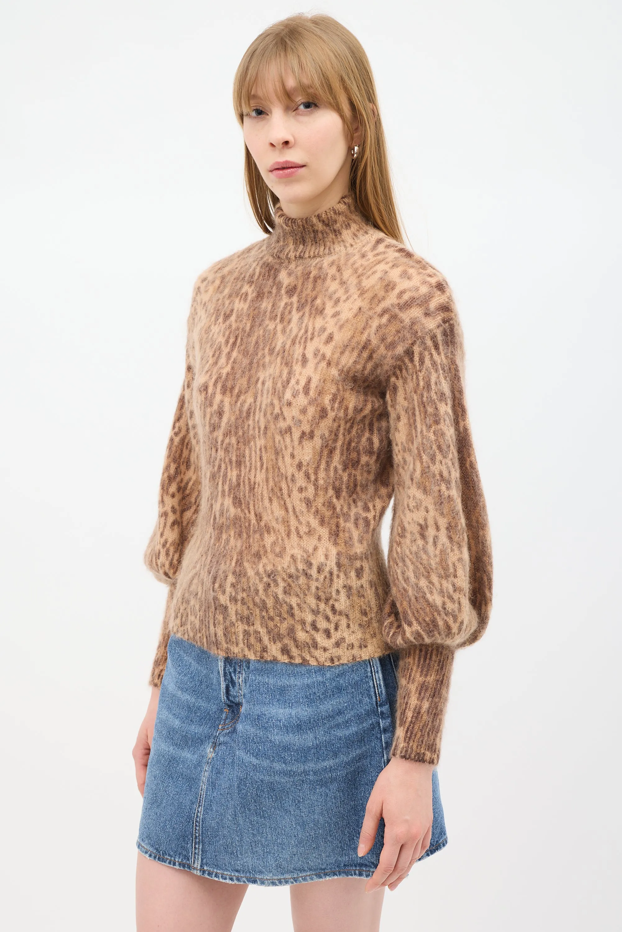 Beige & Brown Mohair Patterned Sweater