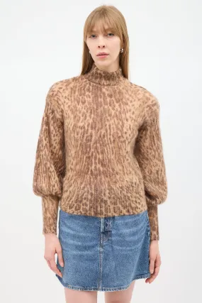 Beige & Brown Mohair Patterned Sweater