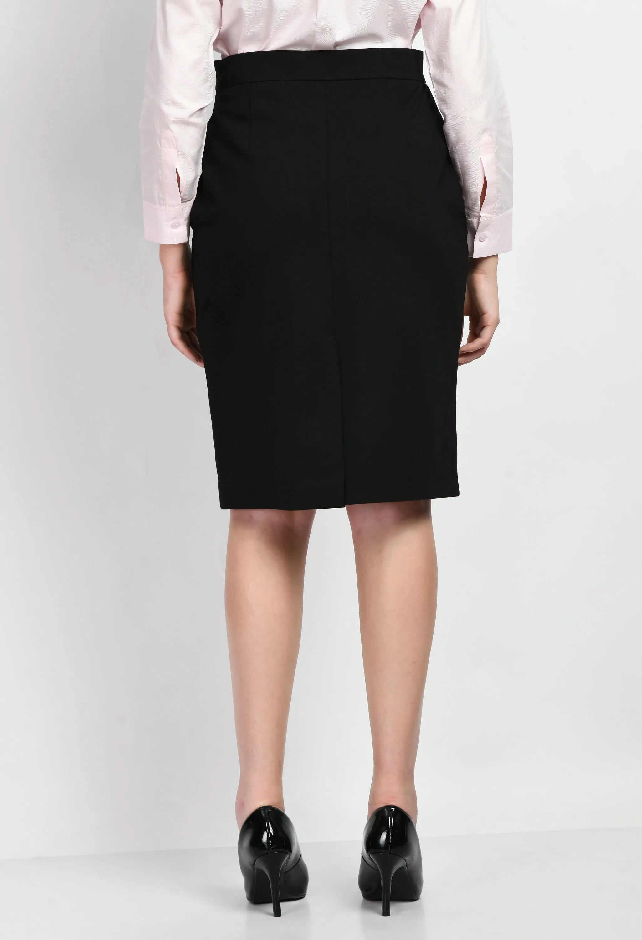 Black Leadership Solid Stretch Pencil Skirt