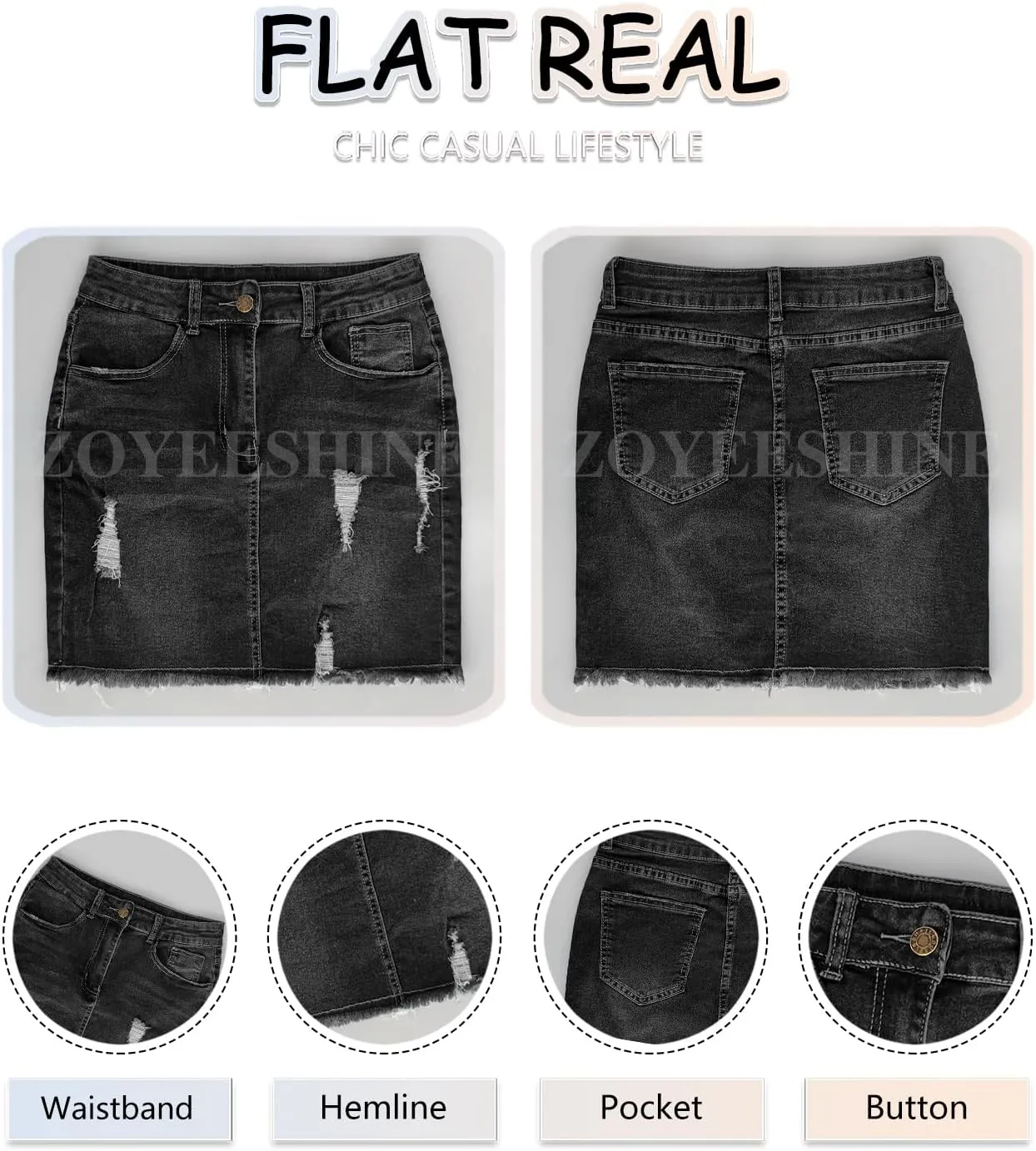 Casual High Waist Jean Skirts for Women Denim Raw Hem Frayed Bodycon Ripped Skirt Stretchy with Pockets