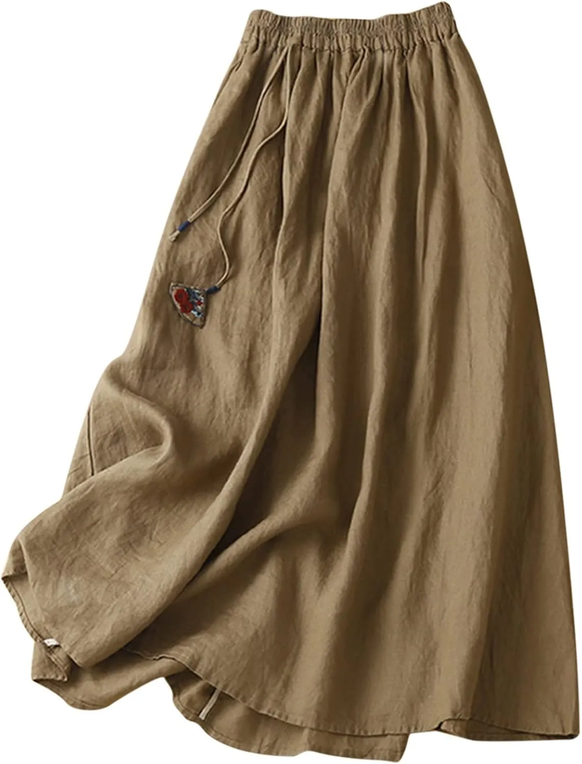 Casual Skirt for Women Tummy Control High Elastic Waist Solid Loose Fit A Line Palazzo Long Skirts Flowy Trendy