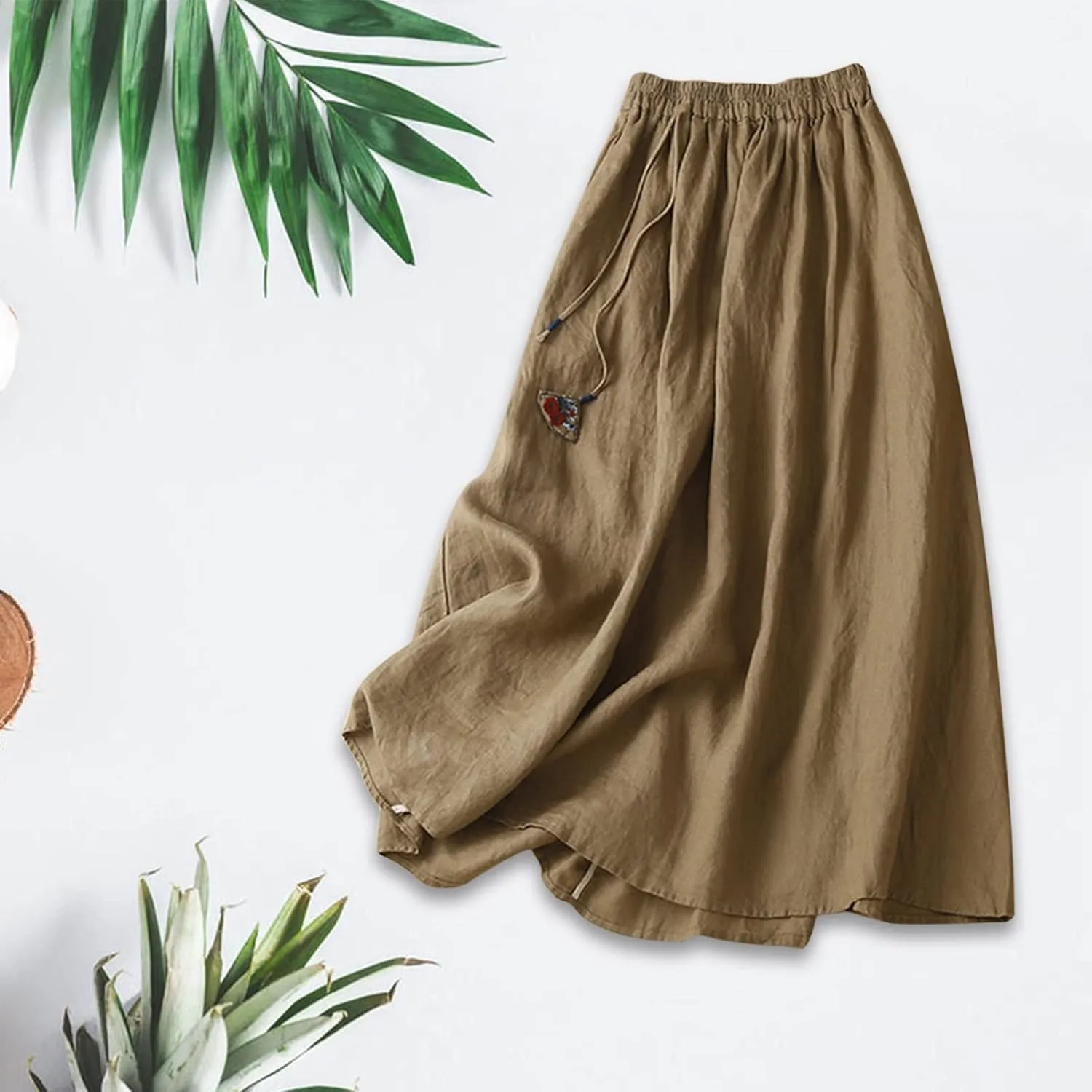 Casual Skirt for Women Tummy Control High Elastic Waist Solid Loose Fit A Line Palazzo Long Skirts Flowy Trendy
