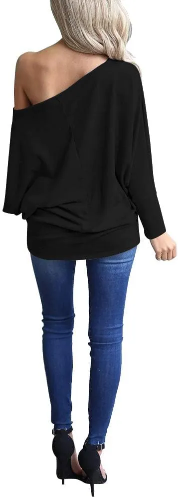 INFITTY Women's Christmas Shirts Off The Shoulder Tops Long Sleeve Graphic Pullover Swertshits Tunic