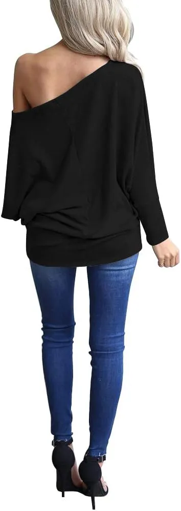 INFITTY Women's Christmas Shirts Off The Shoulder Tops Long Sleeve Graphic Pullover Swertshits Tunic