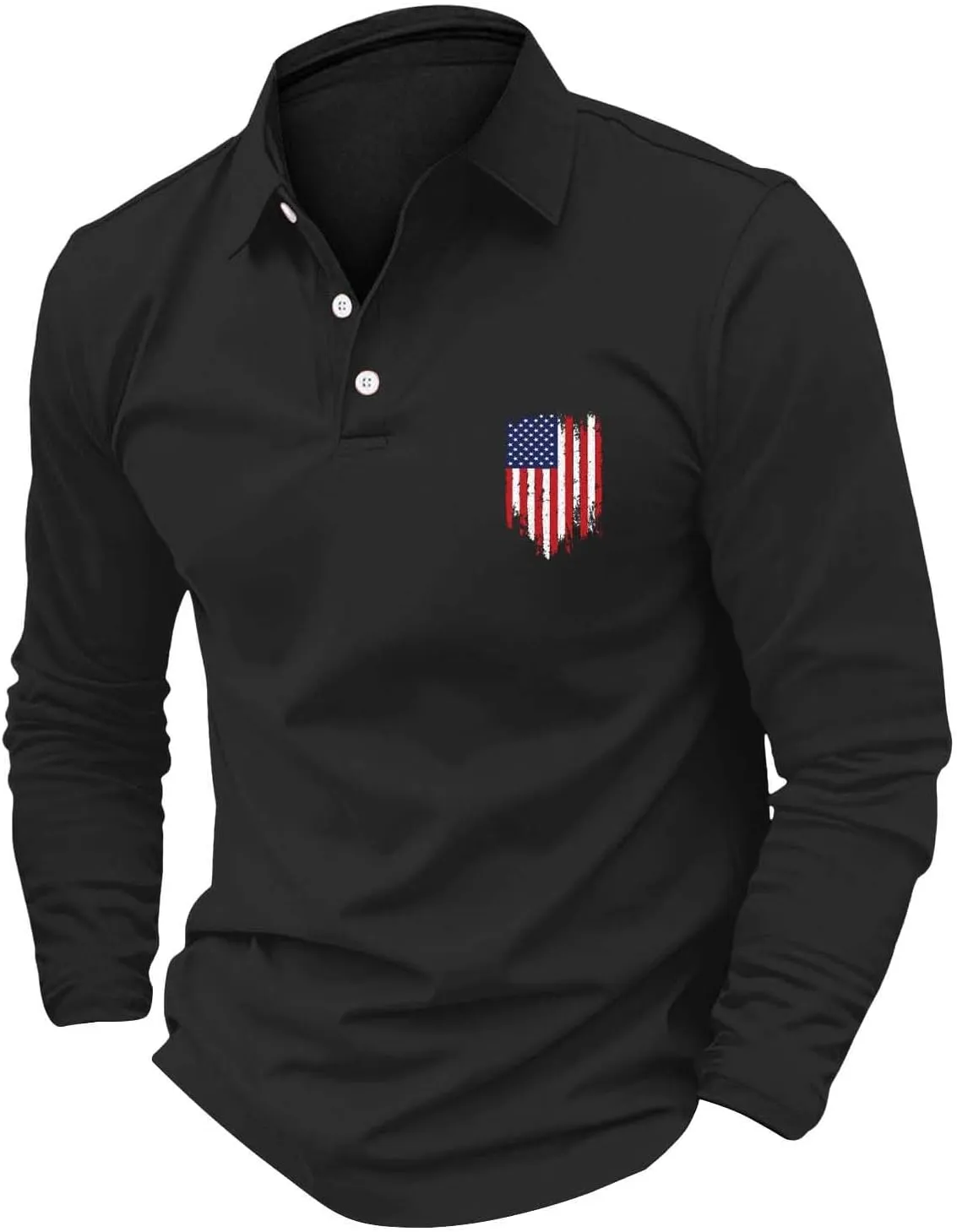 Long Sleeve Polo Shirts for Men Fashion America Flag Graphic Golf T Shirts Oversized Classic Work Office Pullover Top
