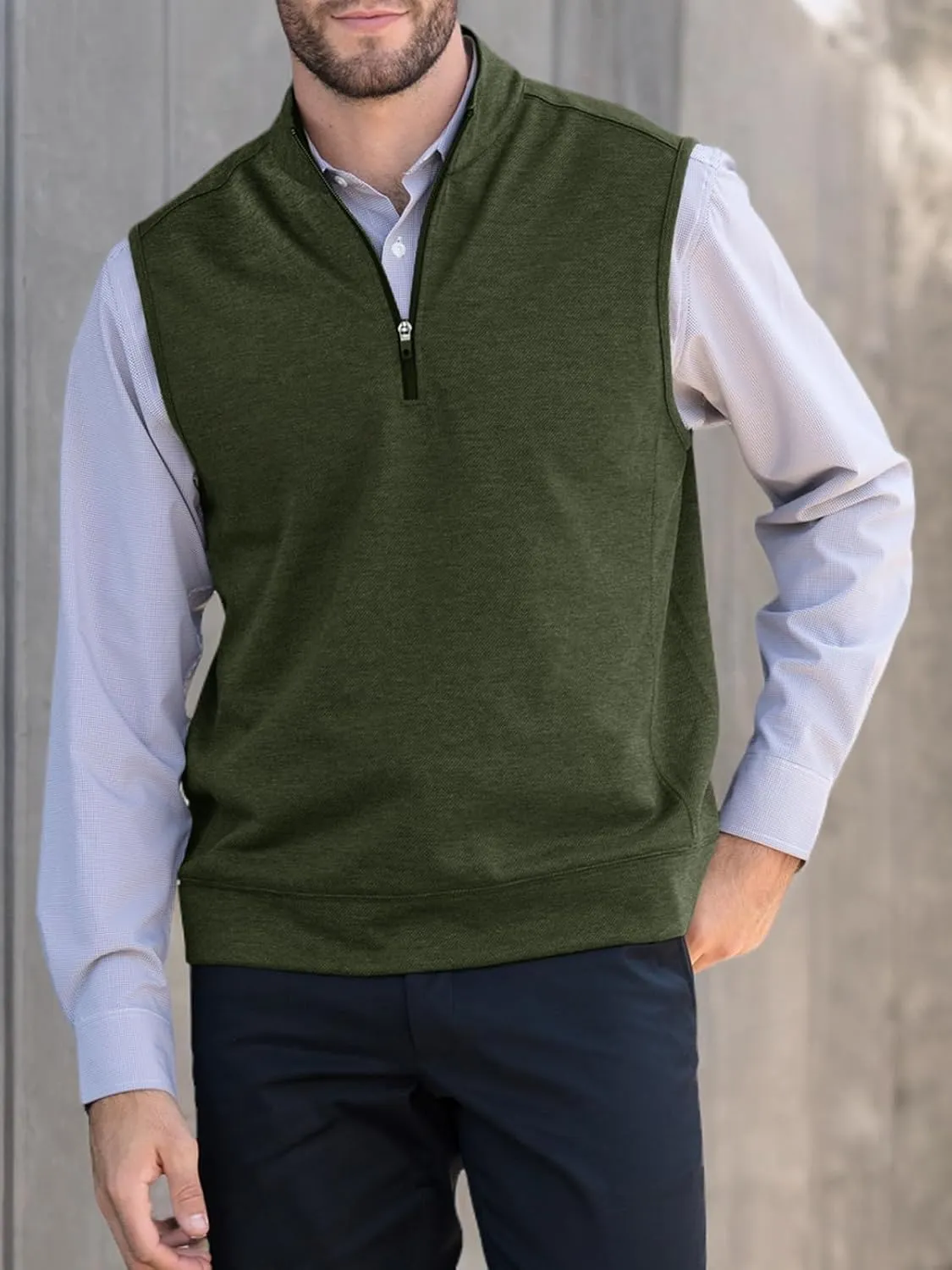 Makkrom Mens Quarter Zip Sleeveless Golf Vest Pullover Stand Collar Casual Vests Outerwear