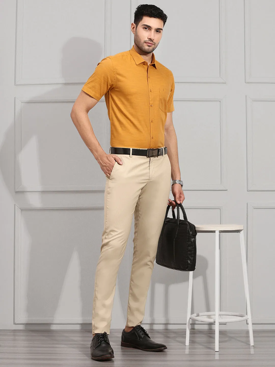 Men 100% Cotton Shirt Yellowish Brown CL2 GT32