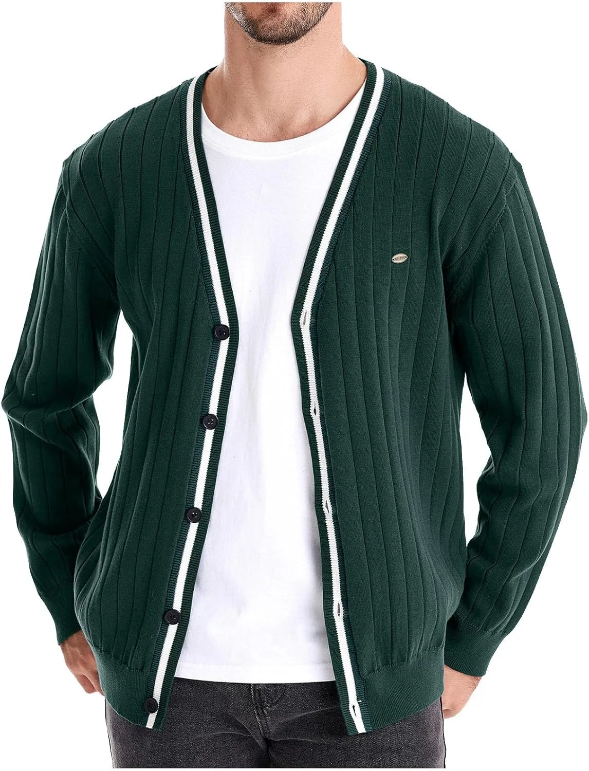 Men Ribbed Button Down Sweaters Casual Long Sleeve V Neck Knitted Cardigan Lightweight Sweater Coats Preppy Clothes