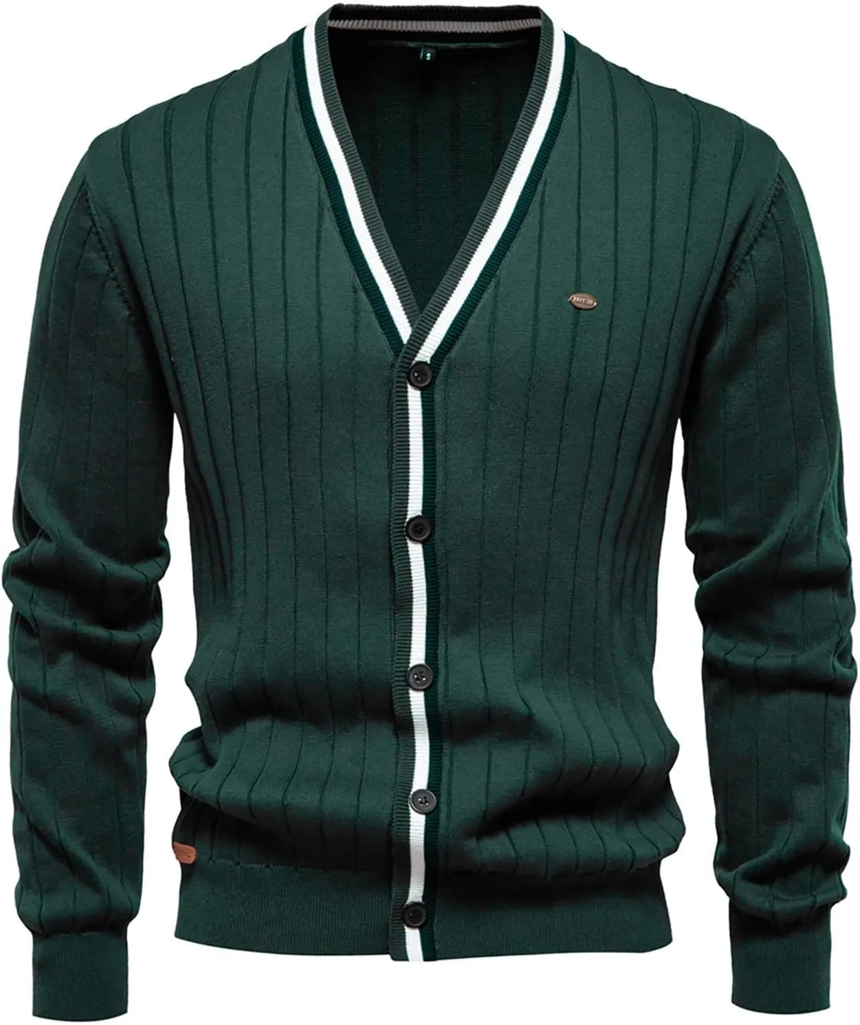 Men Ribbed Button Down Sweaters Casual Long Sleeve V Neck Knitted Cardigan Lightweight Sweater Coats Preppy Clothes