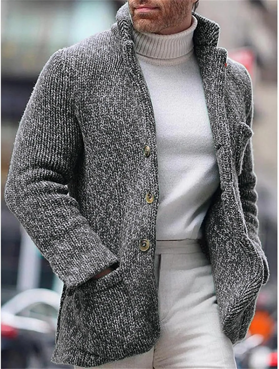 Mens Fashion Knitted Blazers Sweaters Plus Size Thicken Thermal Winter Cardigan Casual Long Sleeve Button Down Jacket