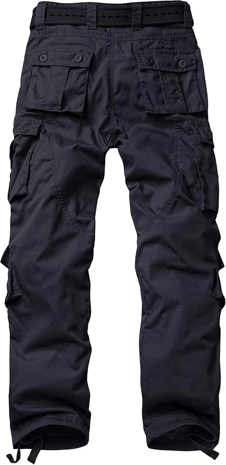 Men's Fleece Lined Camo Hiking Tactical Ripstop Pants Winter Outdoor Work Cargo Pants with 8Pockets No Belt