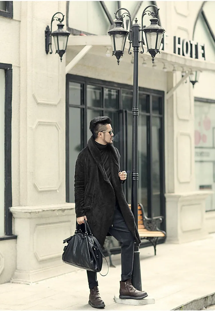 Men's Winter Warm Plush Cashmere Long Loose Hooded Coat