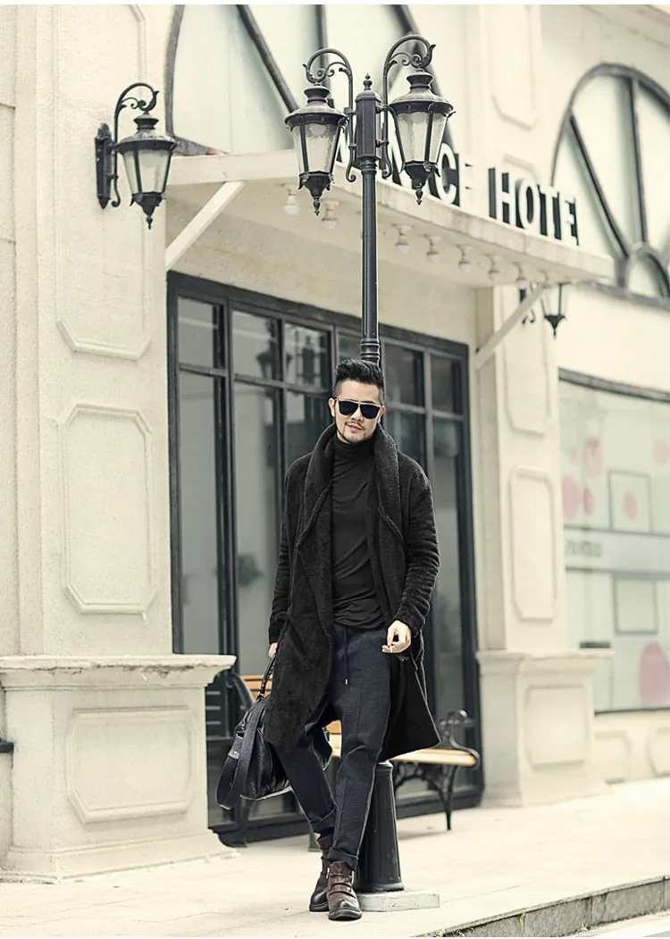 Men's Winter Warm Plush Cashmere Long Loose Hooded Coat