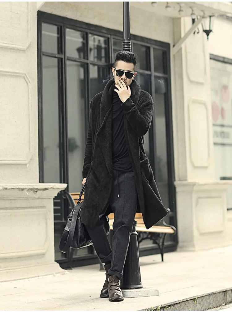 Men's Winter Warm Plush Cashmere Long Loose Hooded Coat