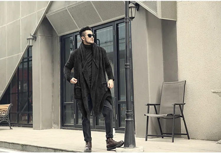Men's Winter Warm Plush Cashmere Long Loose Hooded Coat