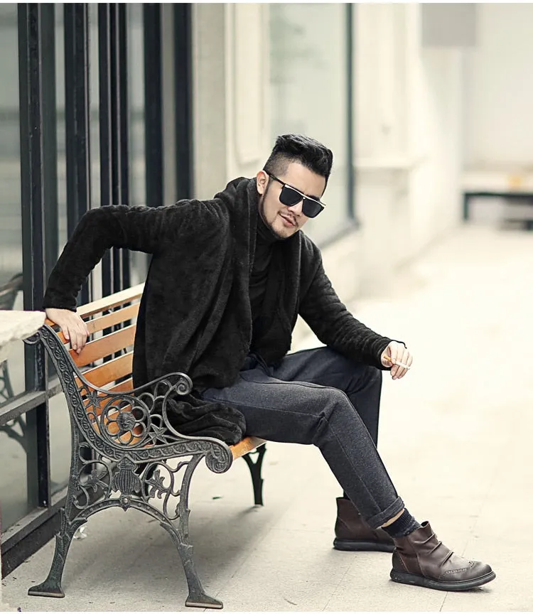 Men's Winter Warm Plush Cashmere Long Loose Hooded Coat