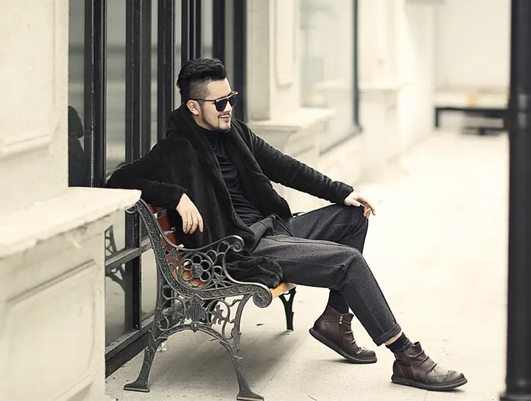 Men's Winter Warm Plush Cashmere Long Loose Hooded Coat