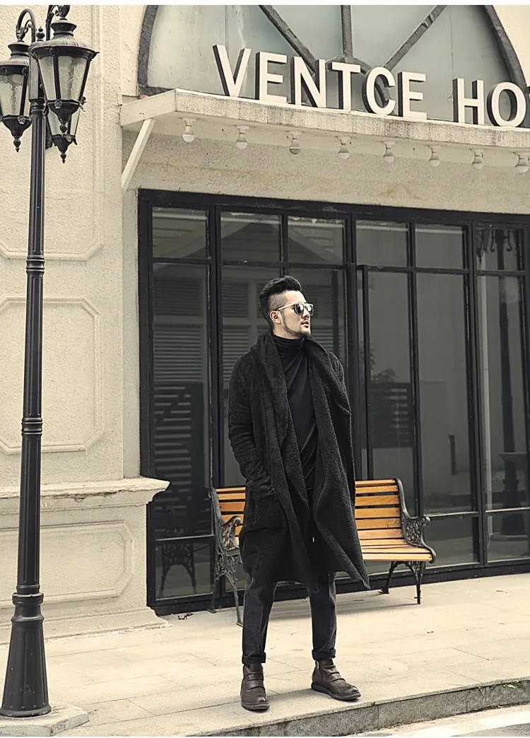 Men's Winter Warm Plush Cashmere Long Loose Hooded Coat