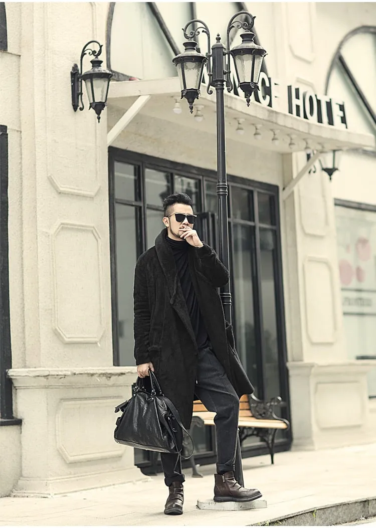 Men's Winter Warm Plush Cashmere Long Loose Hooded Coat