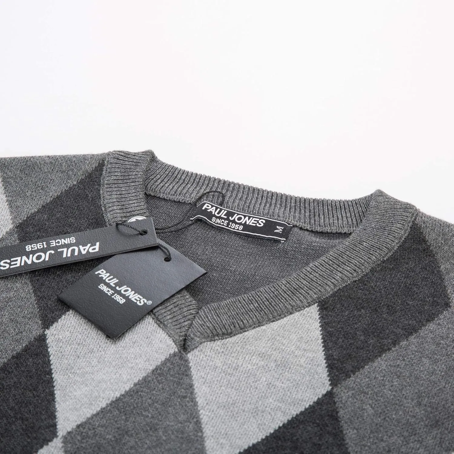 PJ PAUL JONES Mens Casual Argyle Sweater Vest V-Neck Sleeveless Pullover Knitwear Vests