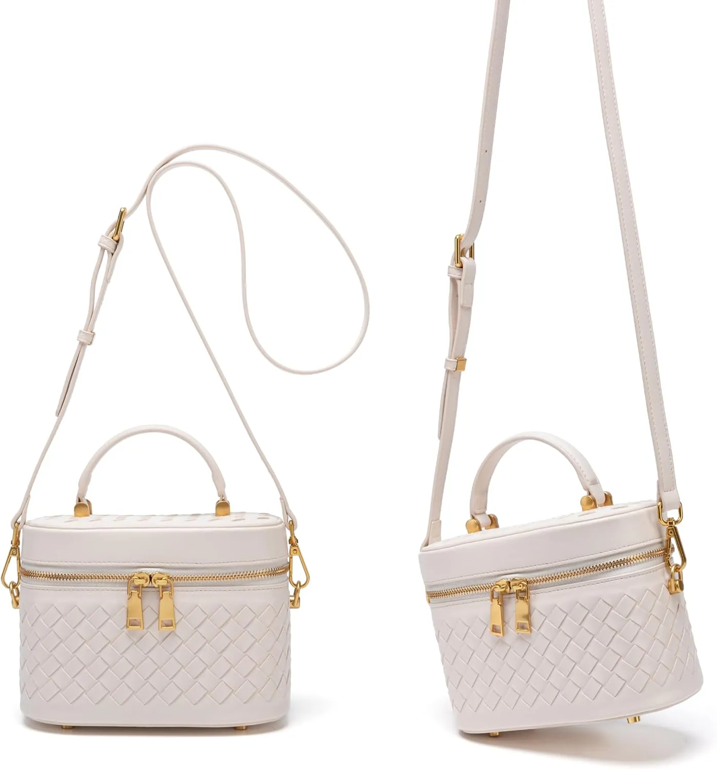 Rejolly Top-Handle Handbag for Women Woven Leather Vanity Case Designer Purse Quiet Luxury Trendy Crossbody Shoulder Bag
