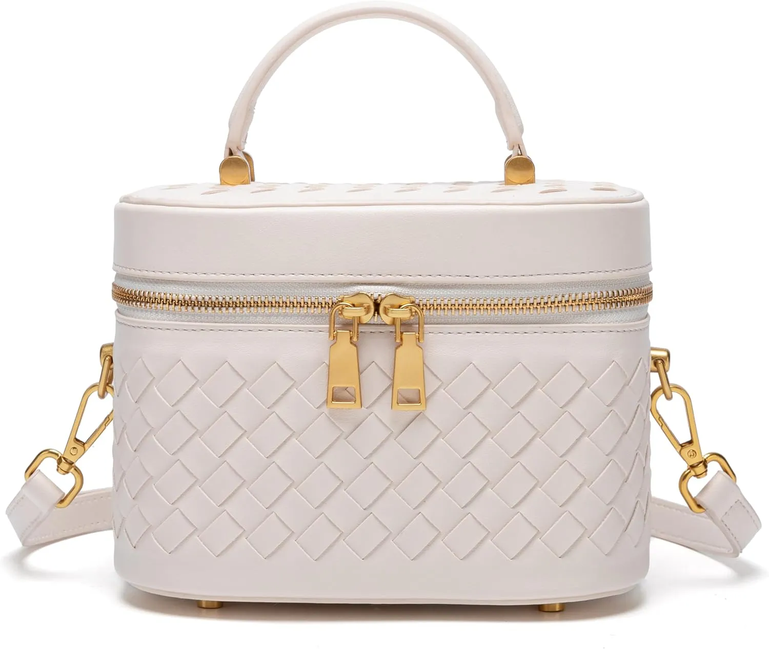 Rejolly Top-Handle Handbag for Women Woven Leather Vanity Case Designer Purse Quiet Luxury Trendy Crossbody Shoulder Bag