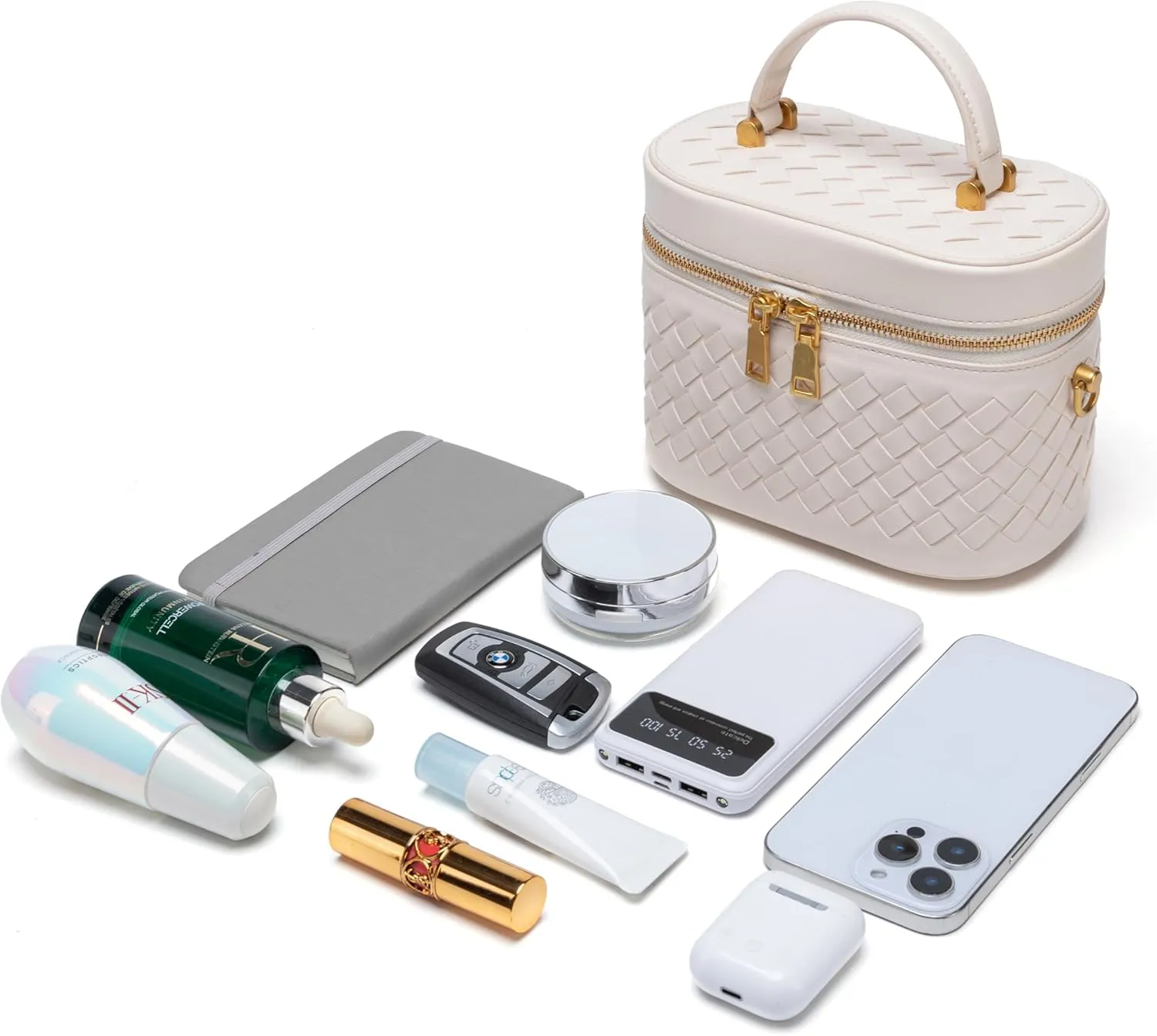 Rejolly Top-Handle Handbag for Women Woven Leather Vanity Case Designer Purse Quiet Luxury Trendy Crossbody Shoulder Bag