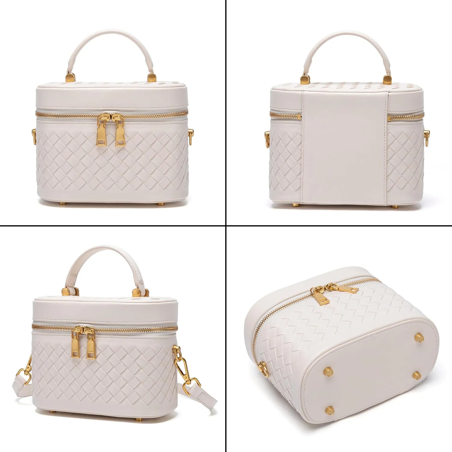 Rejolly Top-Handle Handbag for Women Woven Leather Vanity Case Designer Purse Quiet Luxury Trendy Crossbody Shoulder Bag
