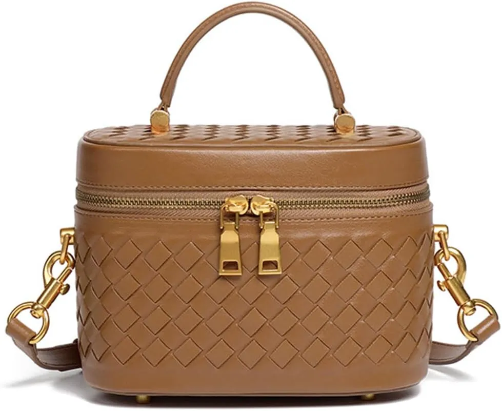 Rejolly Top-Handle Handbag for Women Woven Leather Vanity Case Designer Purse Quiet Luxury Trendy Crossbody Shoulder Bag