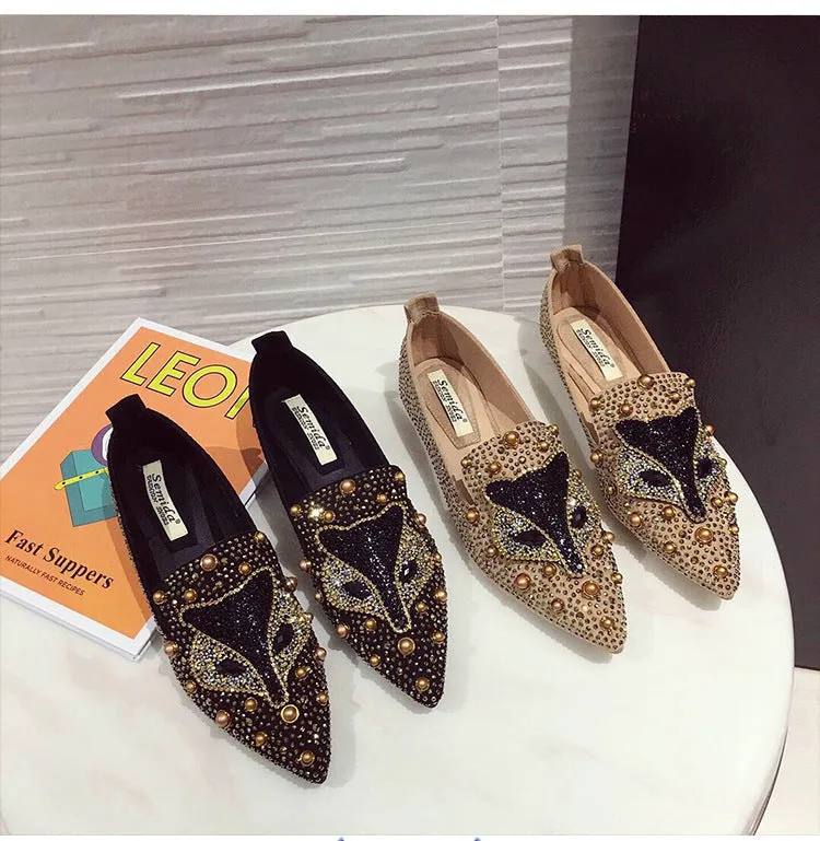 Rhinestone Rivet Flat Pointed Joker  Fashion Shoes