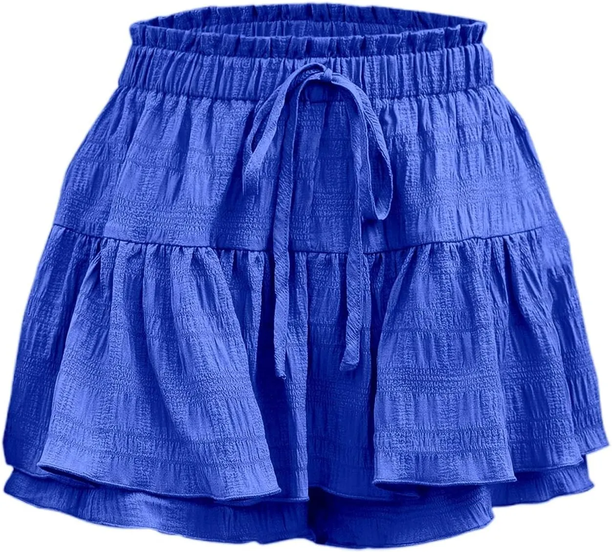 Skirts for Women Trendy Knee Length Casual High Elastic Waist Drawstring Double Ruffle Hem Loose Flowy Summer Skirts