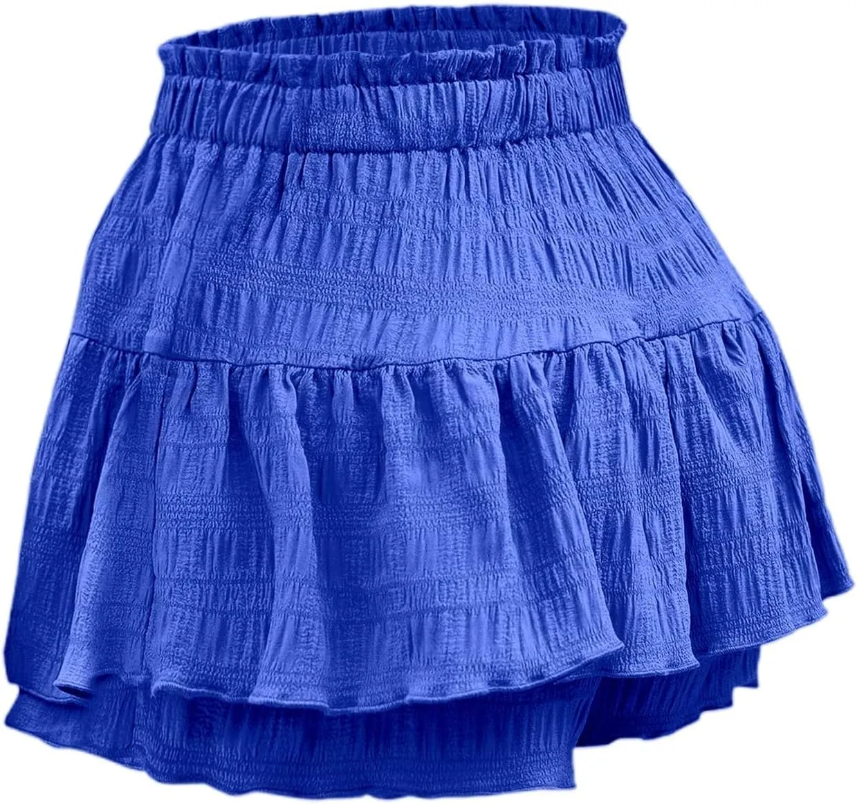 Skirts for Women Trendy Knee Length Casual High Elastic Waist Drawstring Double Ruffle Hem Loose Flowy Summer Skirts