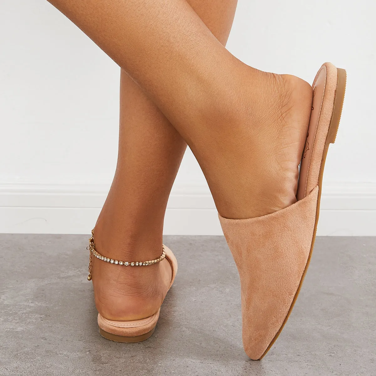 Sohiwoo Women Slip on Backless Mules Pointed Toe Flat Slide Loafers