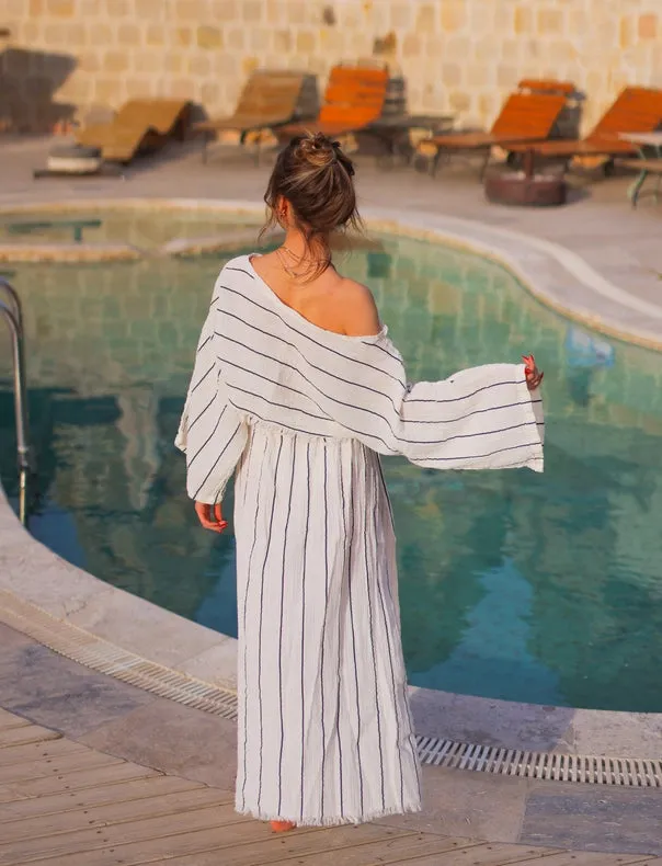 Striped Muslin Off Shoulder Crop Top Blouse