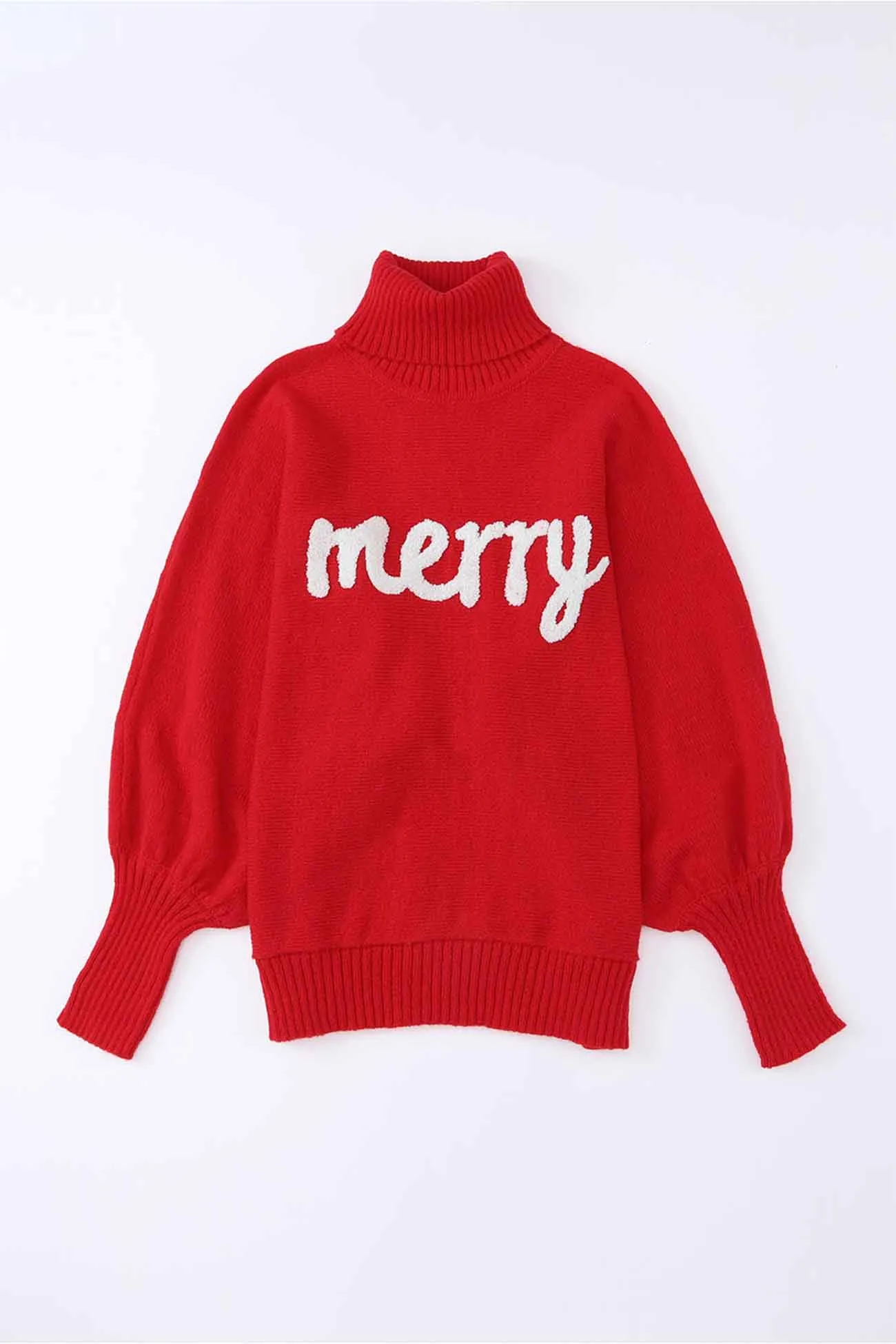 TastyHottie - Merry Printed Dolman Sleeve Turtleneck Knitted Sweater
