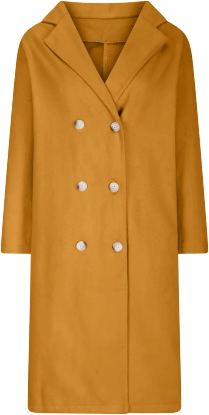 Trench Coats for Women Winter Wool Blend Camel Mid-Long Coat Double-Breasted Notch Lapel Collared Jackets Outwear