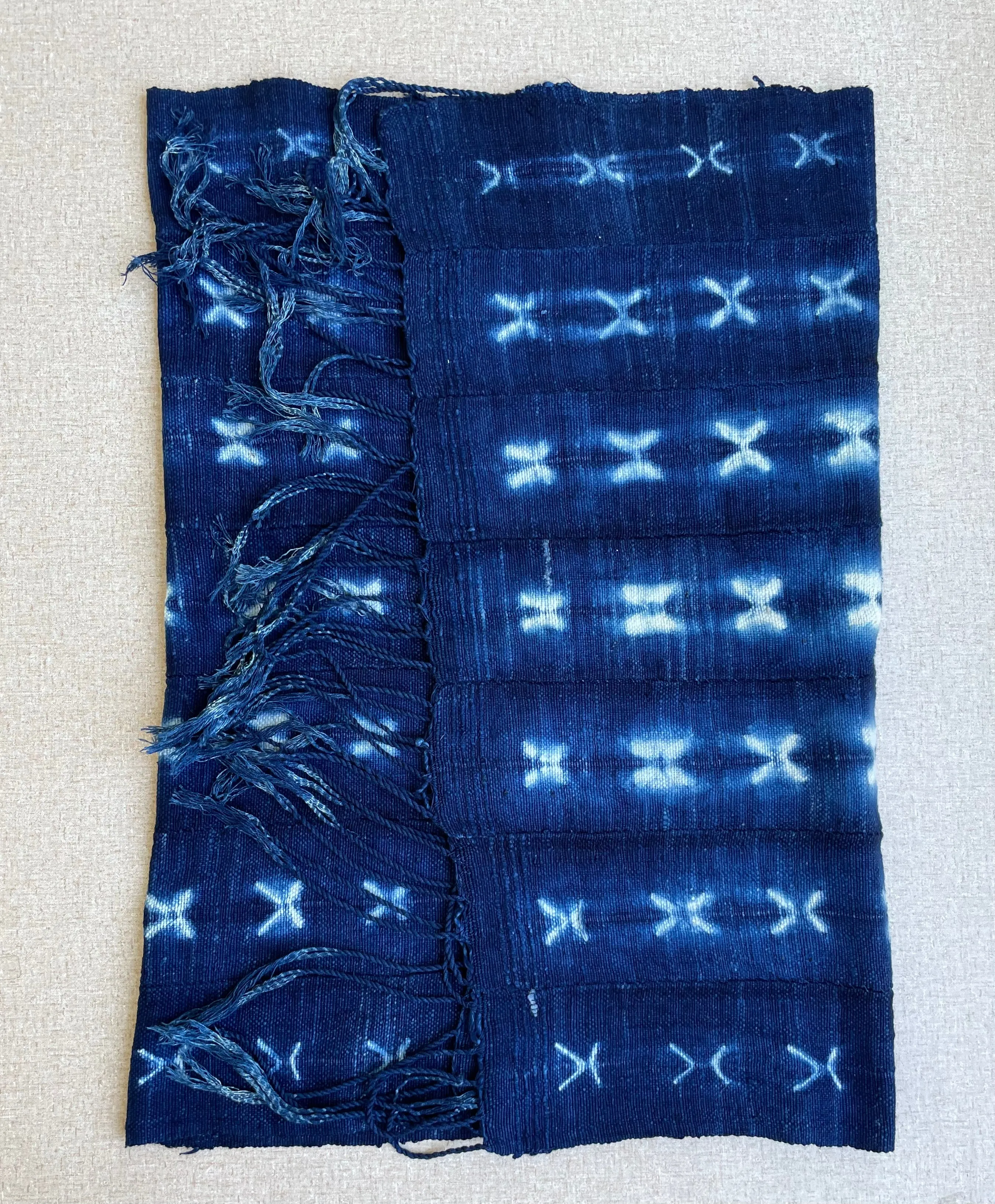 Vintage African Indigo, Tie Dyed Blue Cotton Textile Scarf