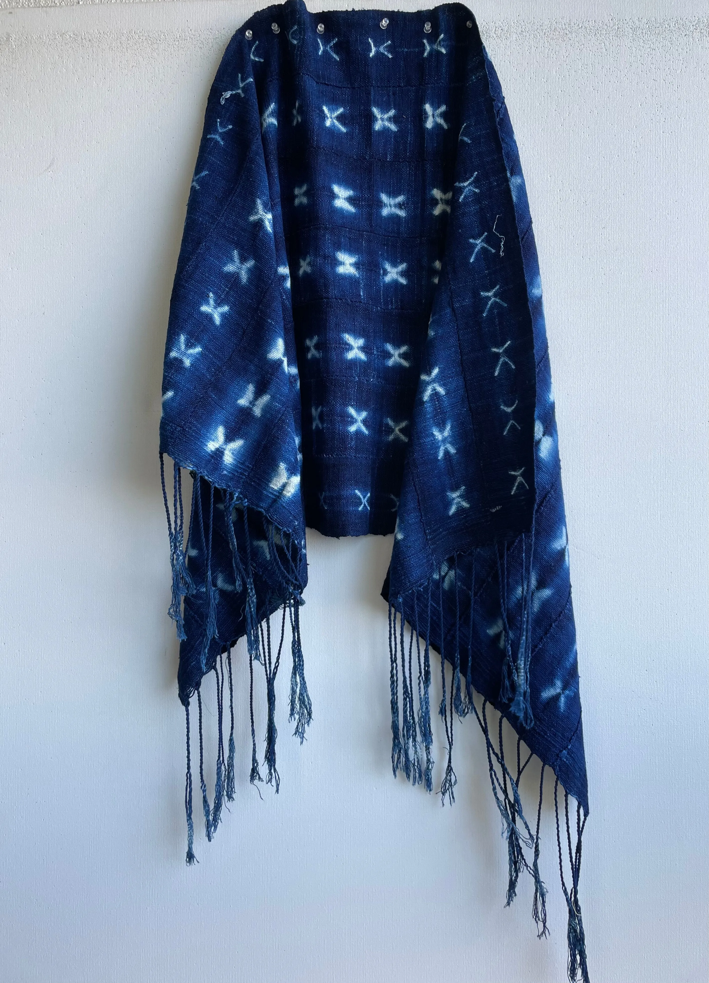 Vintage African Indigo, Tie Dyed Blue Cotton Textile Scarf