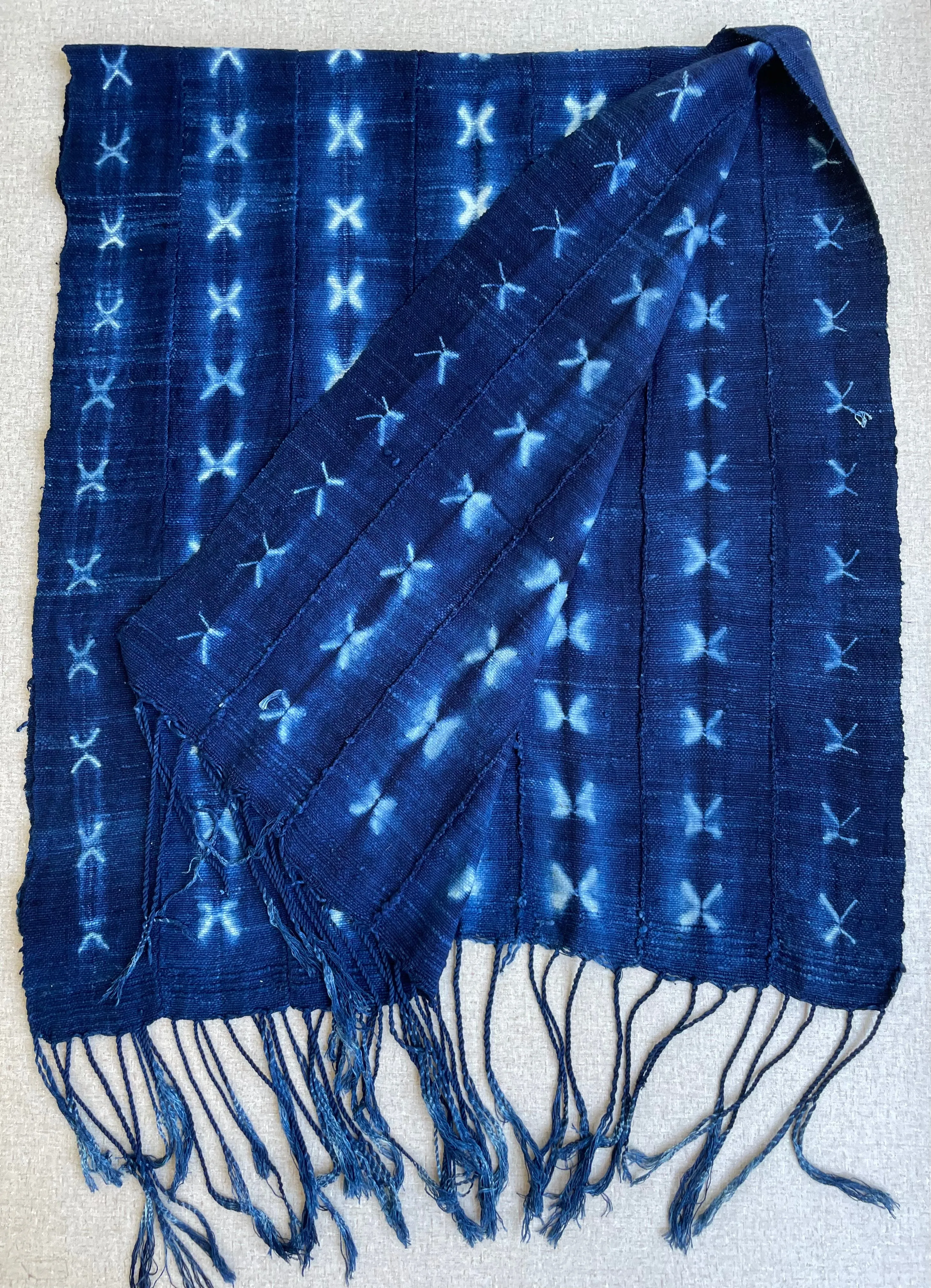 Vintage African Indigo, Tie Dyed Blue Cotton Textile Scarf