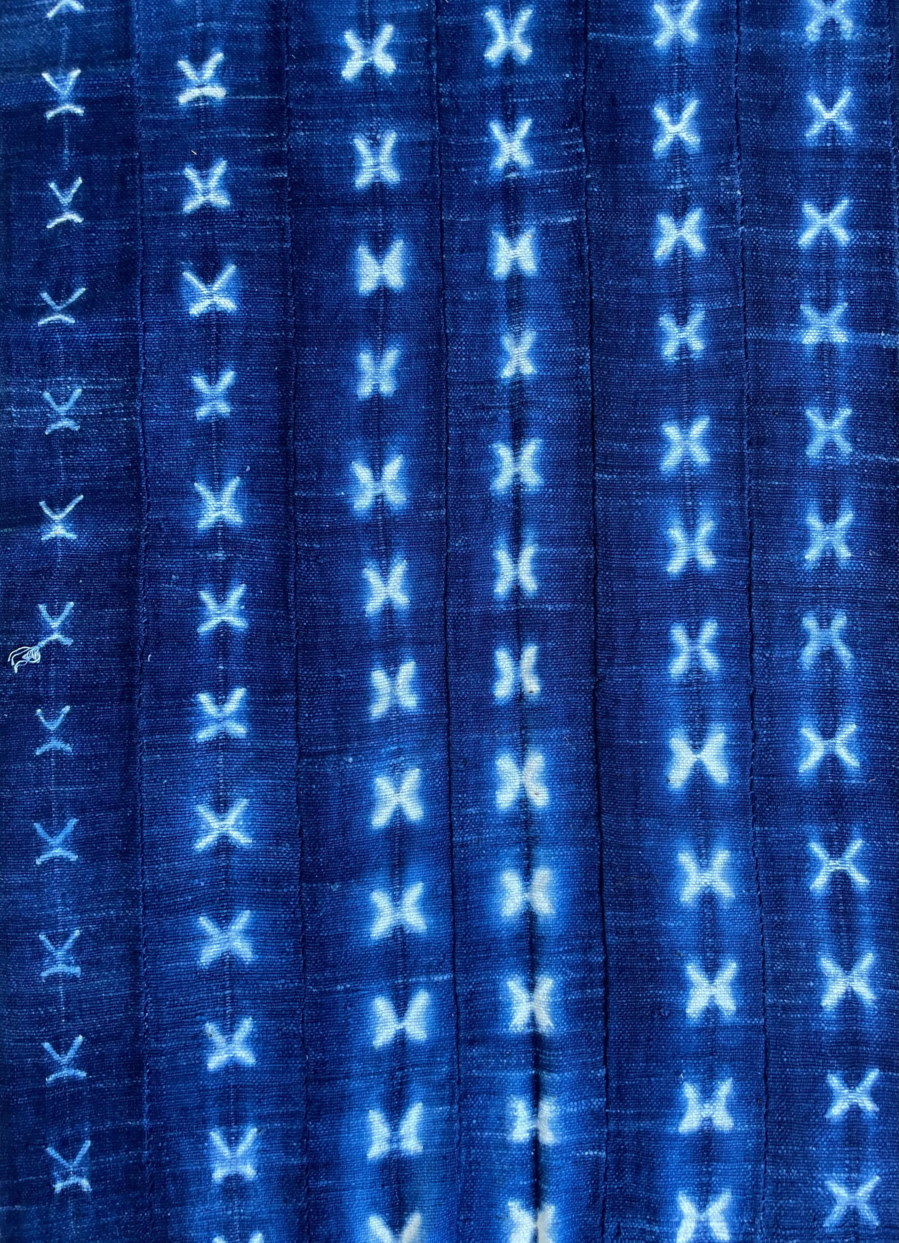 Vintage African Indigo, Tie Dyed Blue Cotton Textile Scarf