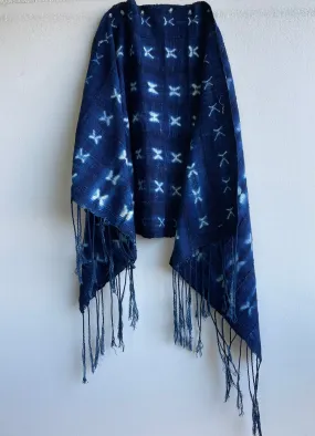 Vintage African Indigo, Tie Dyed Blue Cotton Textile Scarf