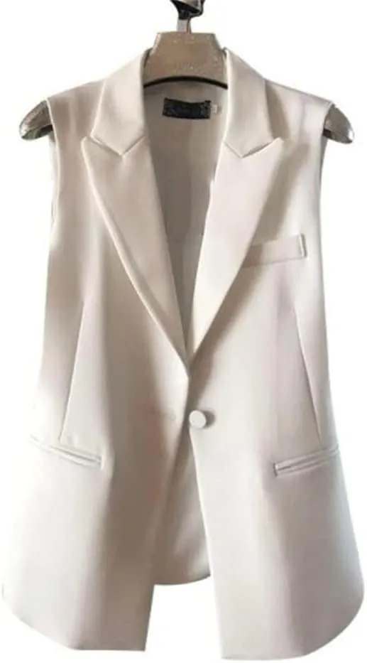Women Blazer Sleeveless Vests Jacket Quilted Coats Button Waistcoat Outwear Gilet OL Pockets Single-Breasted Tops