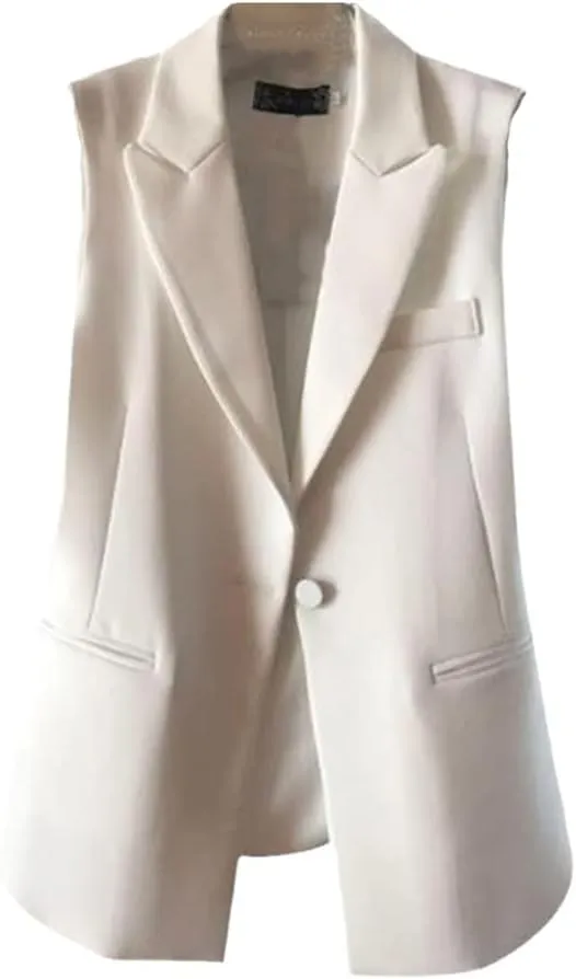 Women Blazer Sleeveless Vests Jacket Quilted Coats Button Waistcoat Outwear Gilet OL Pockets Single-Breasted Tops