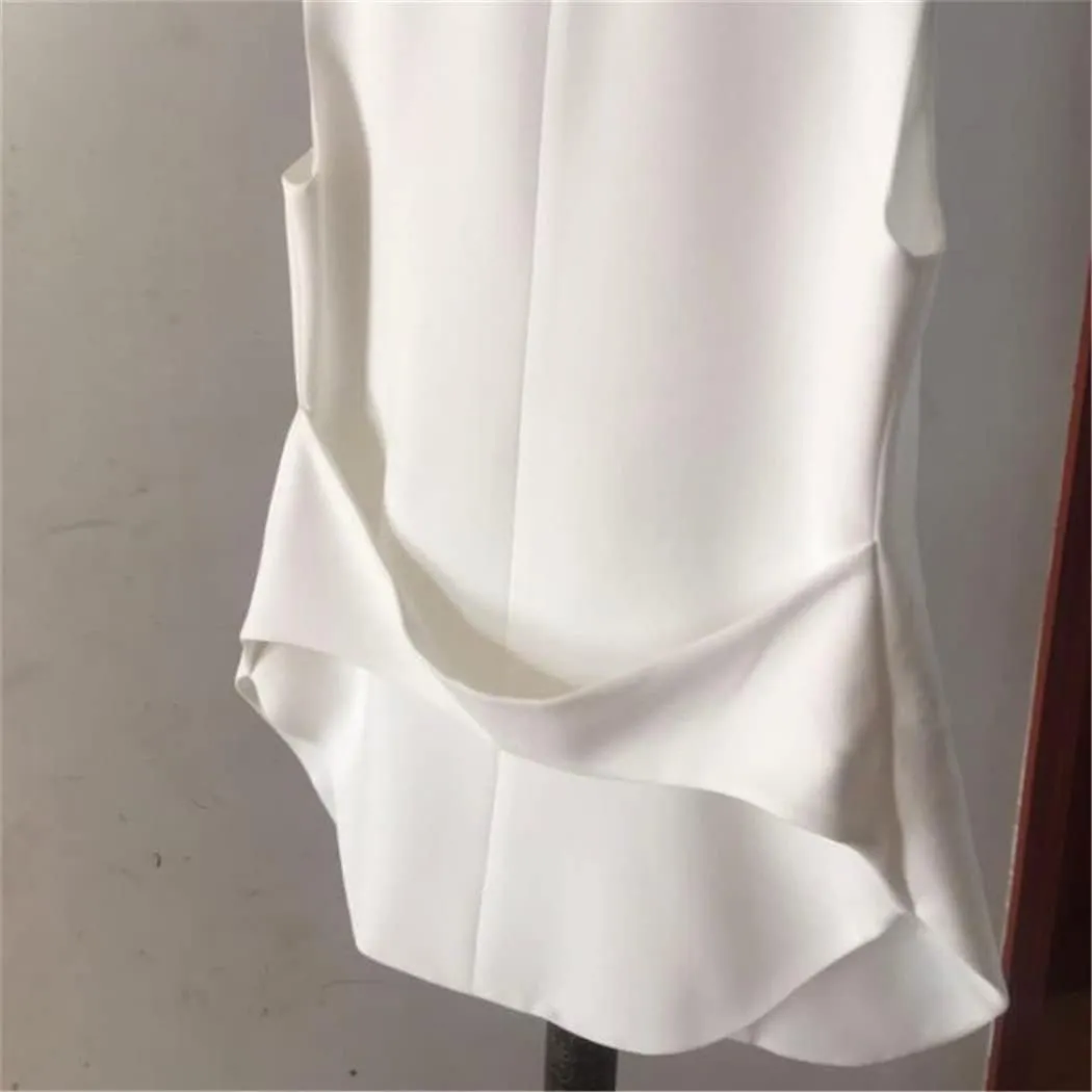Women Blazer Sleeveless Vests Jacket Quilted Coats Button Waistcoat Outwear Gilet OL Pockets Single-Breasted Tops