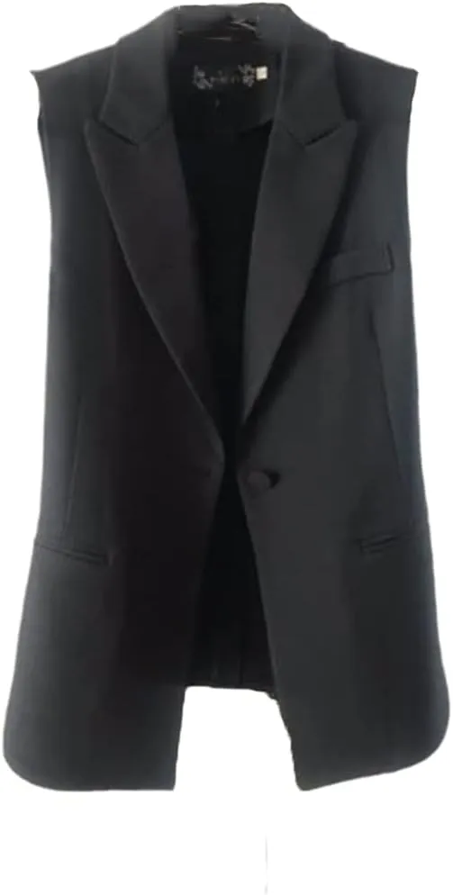 Women Blazer Sleeveless Vests Jacket Quilted Coats Button Waistcoat Outwear Gilet OL Pockets Single-Breasted Tops