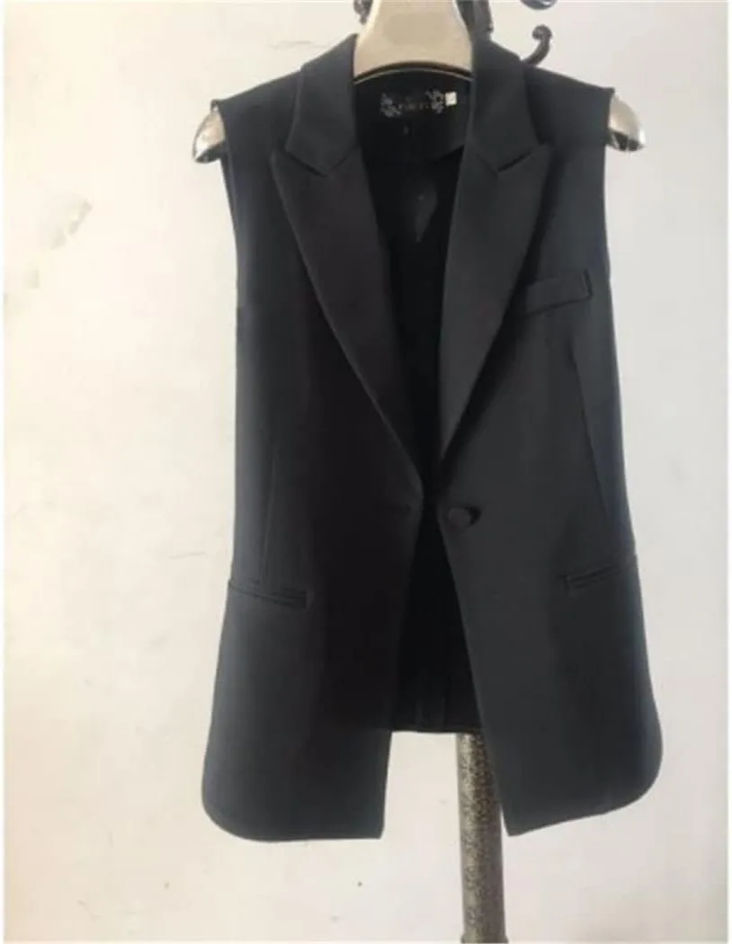 Women Blazer Sleeveless Vests Jacket Quilted Coats Button Waistcoat Outwear Gilet OL Pockets Single-Breasted Tops