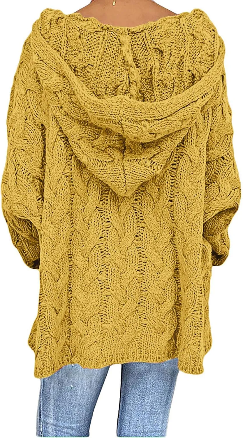 Women Hooded Sweater Cable Knit Pullover Sweaters Casual Plus Size Jumper Tops 2022 Chunky Warm Fall Outfits Y2k Modern