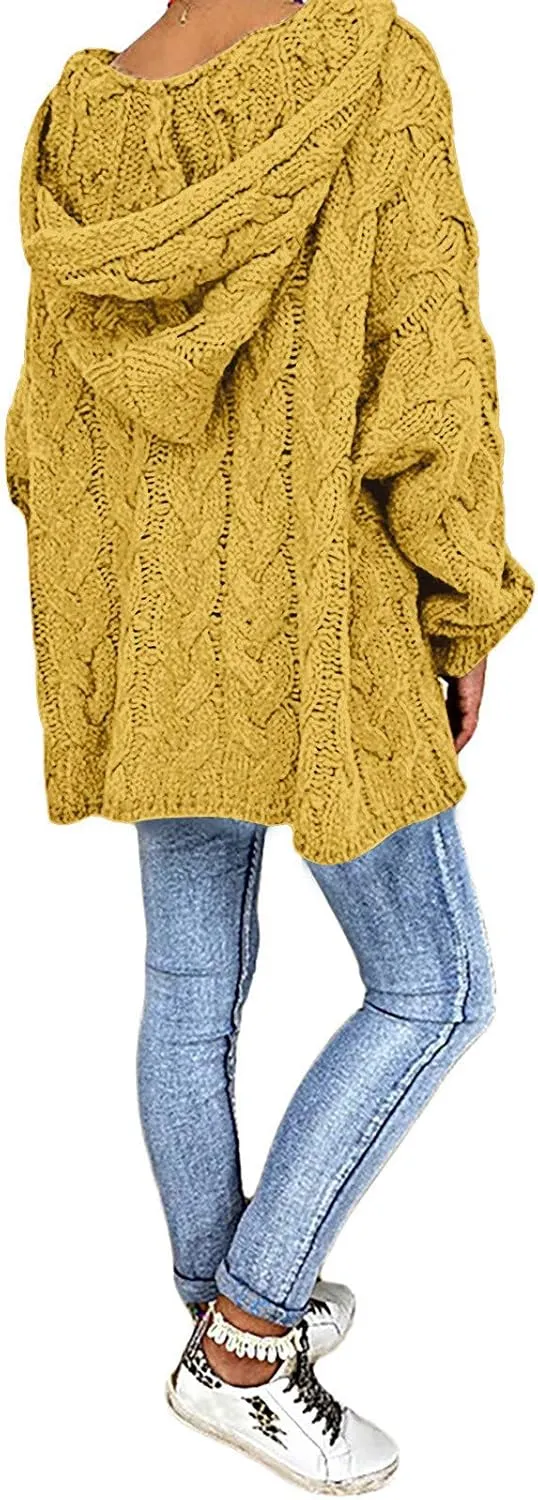 Women Hooded Sweater Cable Knit Pullover Sweaters Casual Plus Size Jumper Tops 2022 Chunky Warm Fall Outfits Y2k Modern